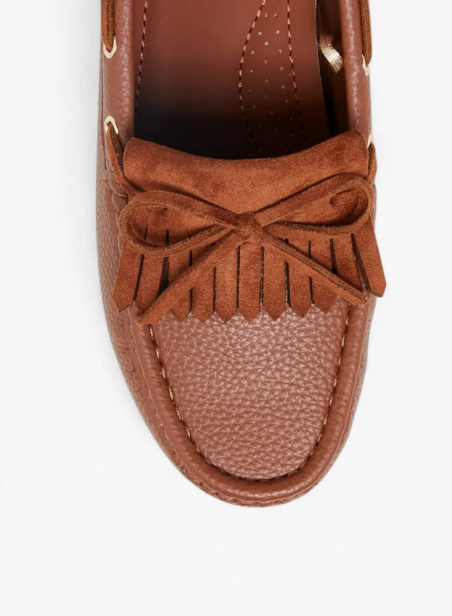 Paprika Fringe Accent Wedge Heel Loafers