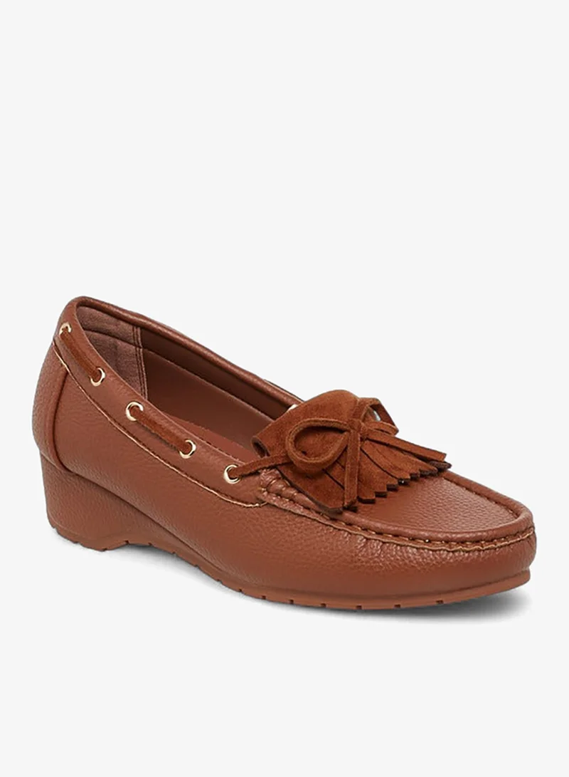 Paprika Fringe Accent Wedge Heel Loafers