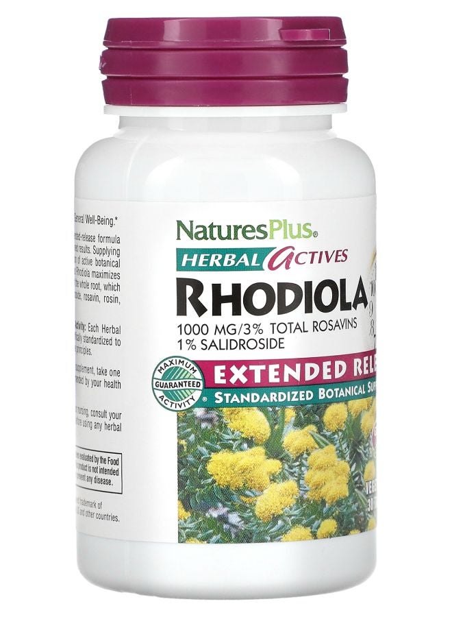 NaturesPlus Herbal Actives Rhodiola Extended Release 1000 mg 30 Vegetarian Tablets - Image 2