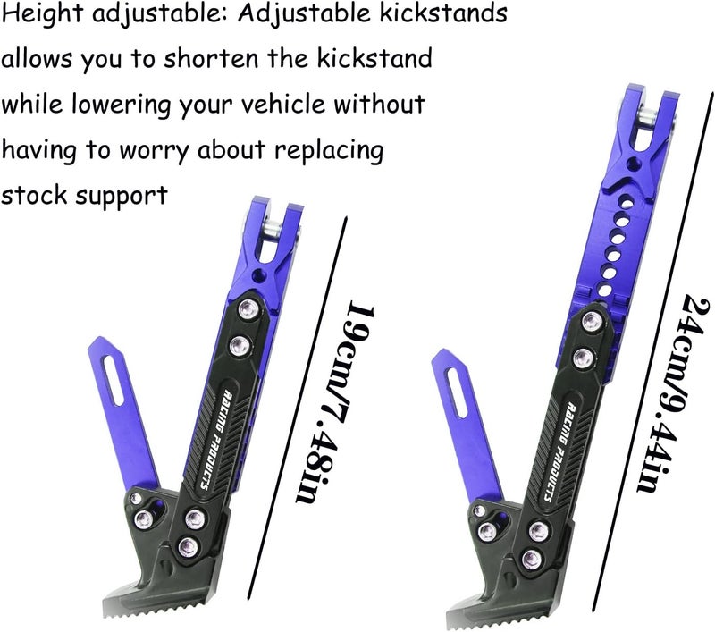 Adsspro Universal Motorcycle Kickstand Accessories Motor Scooter Modified CNC Aluminum Alloy Adjustable Tripod Holder Kickstand Foot Side Support Stand Motor Scooter Motorbike Motocross Dit Pit Bike - Image 3