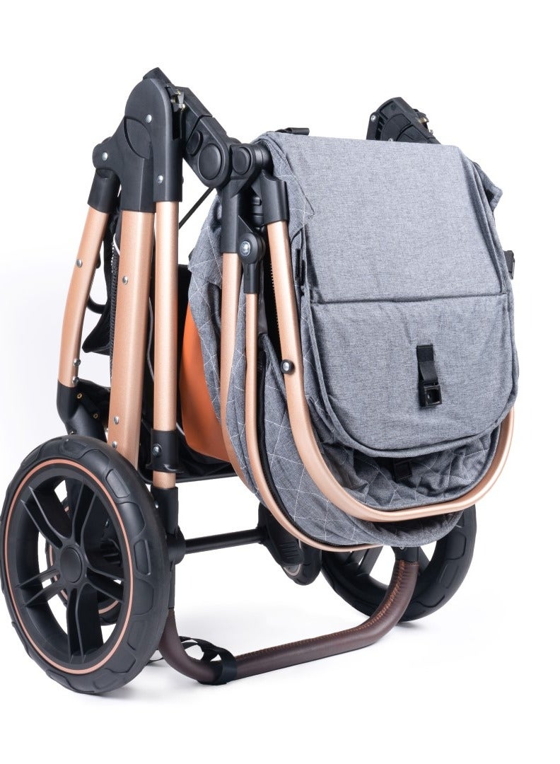 belecoo One Fold-To-Half Luxury Pram 2 In 1 - Grey - Image 3