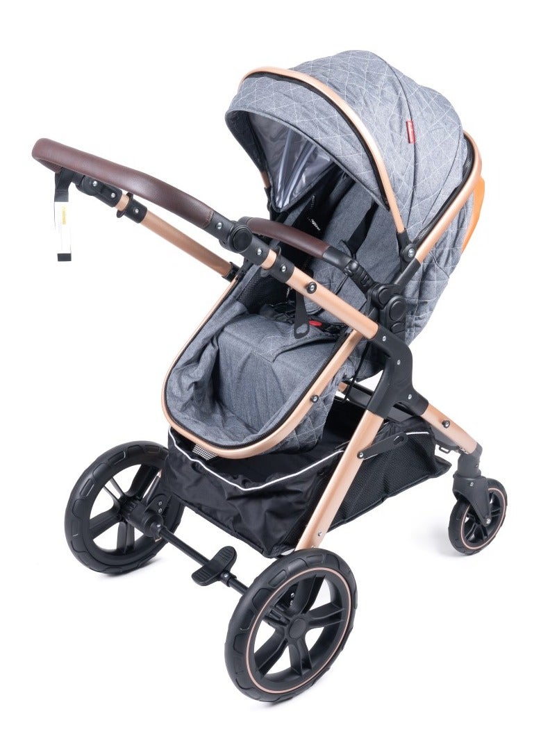 belecoo One Fold-To-Half Luxury Pram 2 In 1 - Grey - Image 4