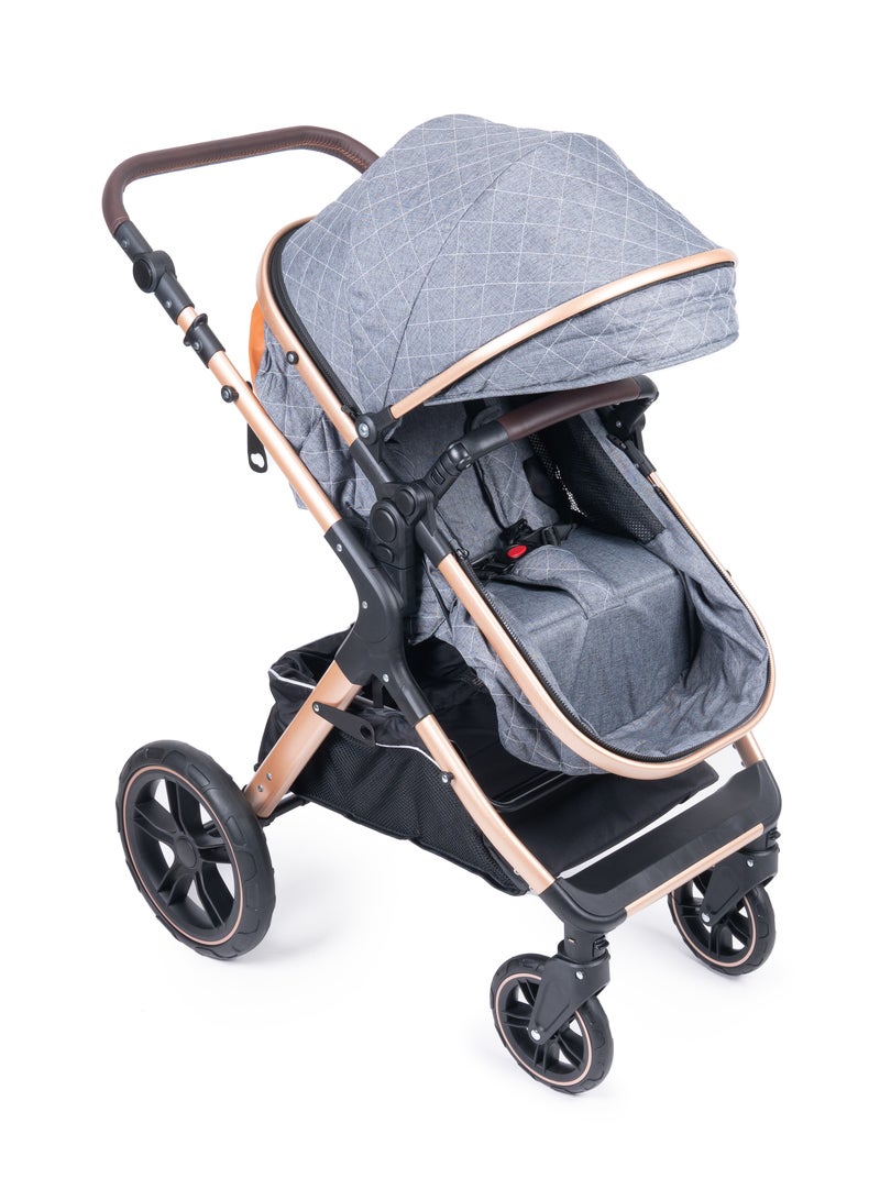 belecoo One Fold-To-Half Luxury Pram 2 In 1 - Grey - Image 2