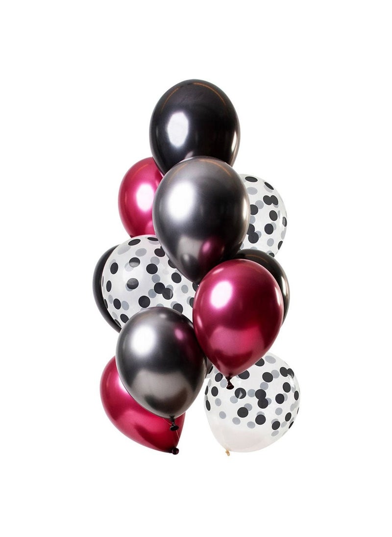 Folat Dark Richness Balloon Bouquet Black Pink Dots 33cm 12-Pack - Image 1