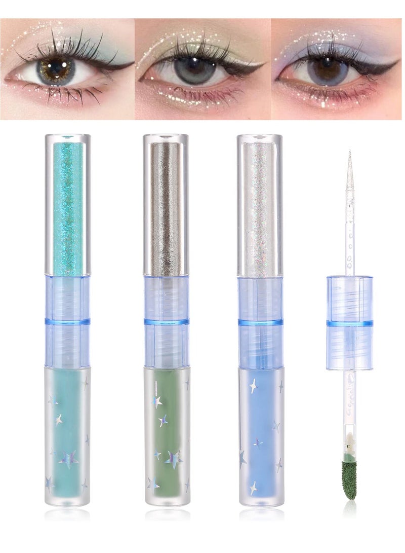 SYOSI Liquid Matte Eye Shadow 2 in 1 Long Lasting Glitter Shimmer Quick Drying Easy to Apply Makeup 3 Pcs High Pigmented Velvet Cream Eyeshadow Eyeliner Stick  - Image 1