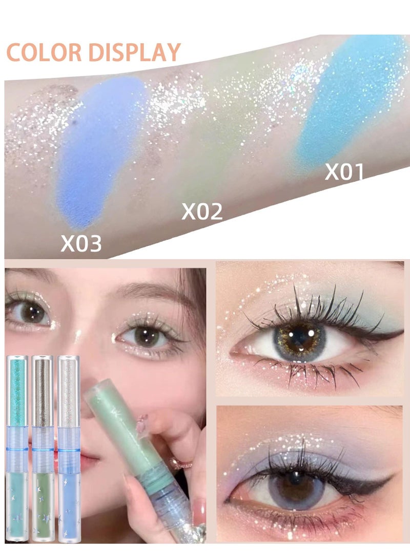SYOSI Liquid Matte Eye Shadow 2 in 1 Long Lasting Glitter Shimmer Quick Drying Easy to Apply Makeup 3 Pcs High Pigmented Velvet Cream Eyeshadow Eyeliner Stick  - Image 5