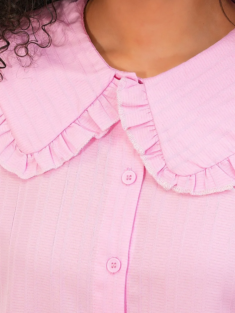 Big Dart Powder Pink BDART Long-sleeve Textured Shirt With Baby Collar for Women | Best Price UAE