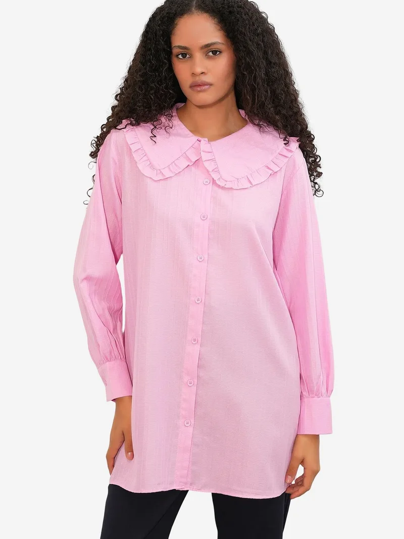 Big Dart Powder Pink BDART Long-sleeve Textured Shirt With Baby Collar for Women | Best Price UAE