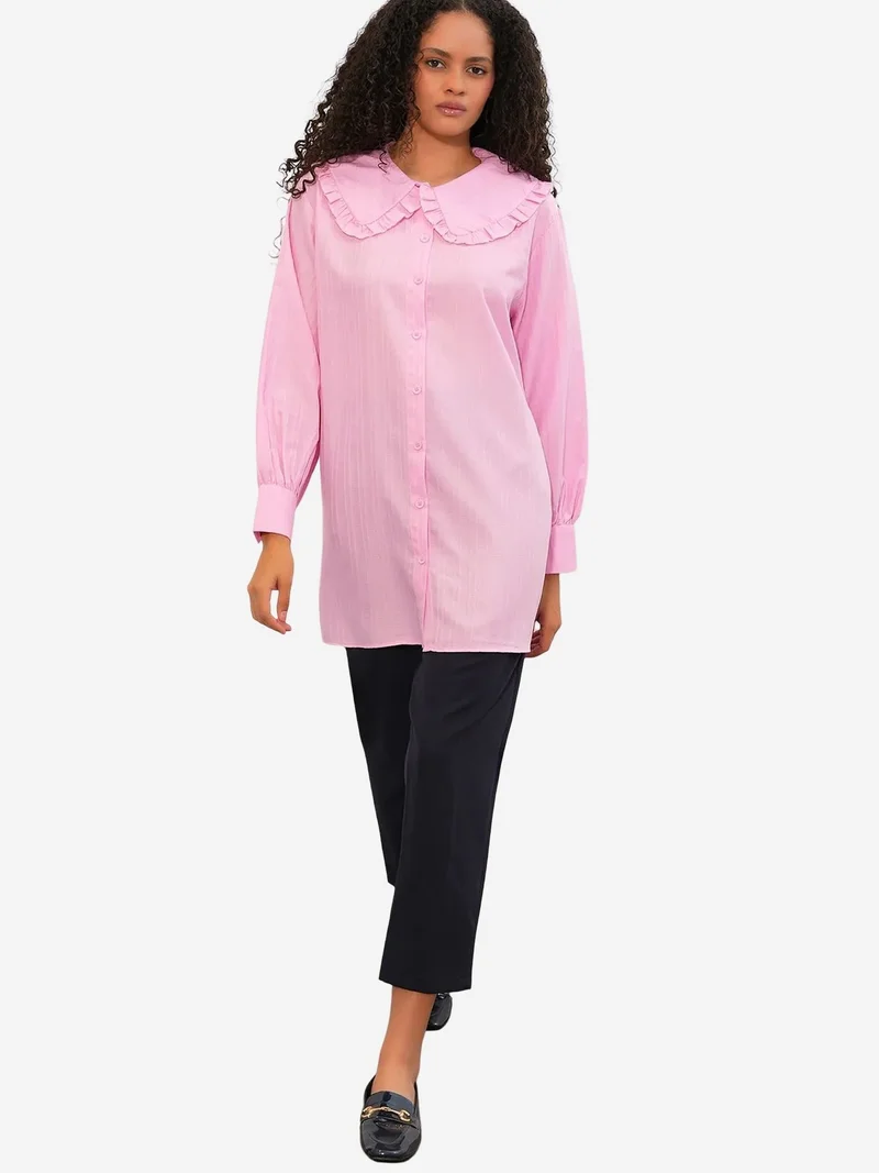 Big Dart Powder Pink BDART Long-sleeve Textured Shirt With Baby Collar for Women | Best Price UAE