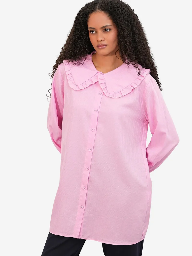 Big Dart Powder Pink BDART Long-sleeve Textured Shirt With Baby Collar for Women | Best Price UAE
