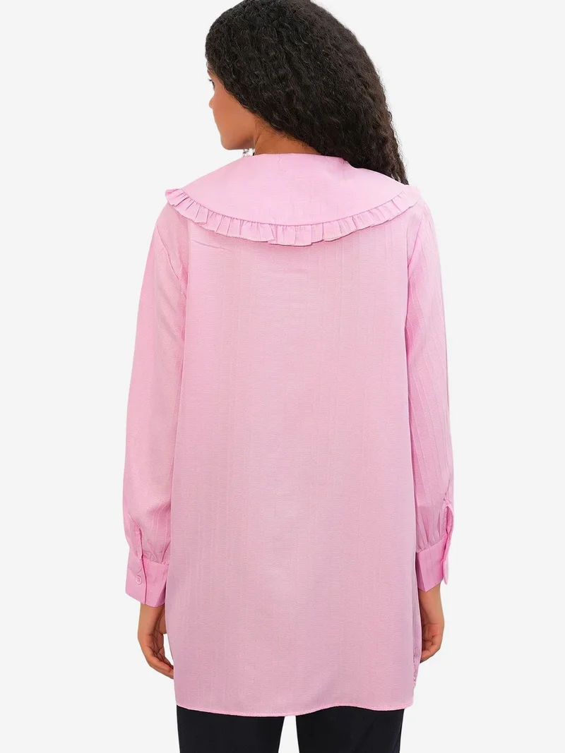 Big Dart Powder Pink BDART Long-sleeve Textured Shirt With Baby Collar for Women | Best Price UAE