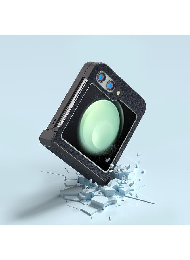 S-TOP Case For Samsung Galaxy Z Flip5 ABEEL Three-stage Genuine Leather Elegant Black Edge Phone Case - Image 5