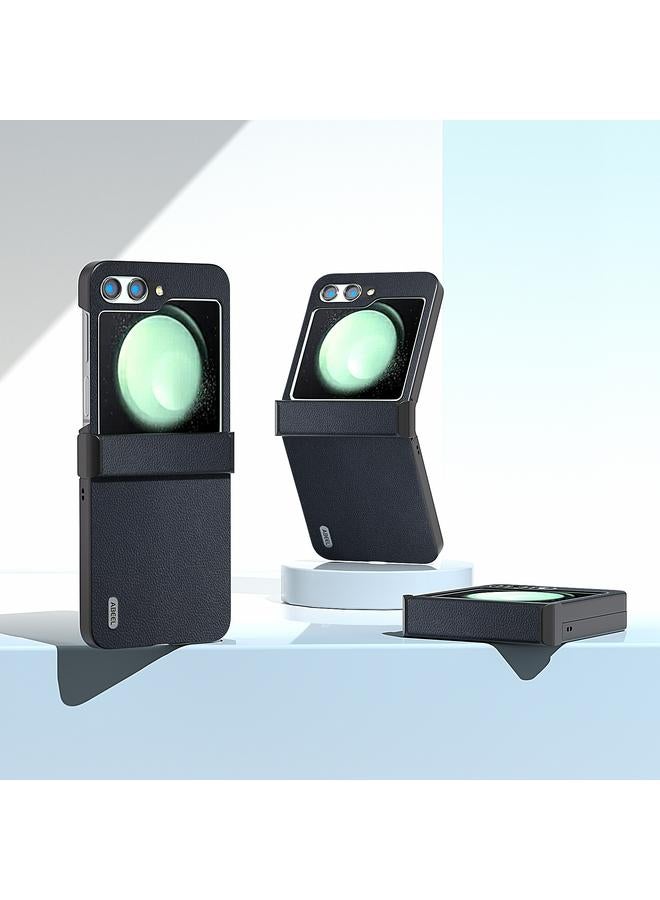 S-TOP Case For Samsung Galaxy Z Flip5 ABEEL Three-stage Genuine Leather Elegant Black Edge Phone Case - Image 2