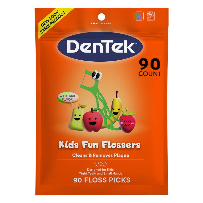 DenTek Fun Flossers â€“ Kids Floss Picks with Wild Fruit Flavor, 90 Count - Image 1