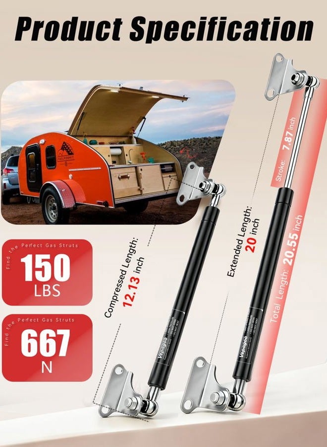 Vepagoo 20 Inch 150 lb/667N Per Gas Shock Strut Spring for RV Bed Boat Bed Cover Door Lids Floor Hatch Door Shed Window and Other Custom Heavy Duty Project, a Set of 2 with L Mounts - Image 2