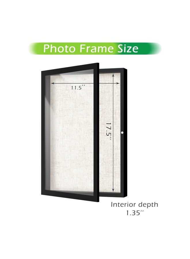 FrameWorks 12x18 Deep Shadow Box Frame, Wooden Display Case w. Linen Board & Tempered Glass Door - Grey Woodgrain - Large - Wall Mounted - Image 2
