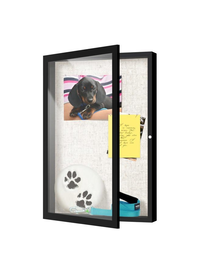 FrameWorks 12x18 Deep Shadow Box Frame, Wooden Display Case w. Linen Board & Tempered Glass Door - Grey Woodgrain - Large - Wall Mounted - Image 1