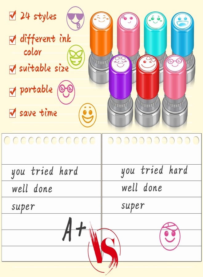 Yinder 24 Pcs Teacher Stamps for Classroom Self Inking School Classroom Stamps Bulk for Teachers Elementary Colorful Motivational Encouraging Gifts Christmas Stocking Stuffers(Expression) - Image 3