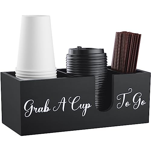 ALELION Coffee Cup Holder for Countertop - Wood Coffee Bar Accessories and Organizer - Coffe Station Organizer for Cup Lid Stirrers Pod - Image 1
