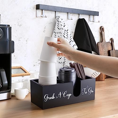 ALELION Coffee Cup Holder for Countertop - Wood Coffee Bar Accessories and Organizer - Coffe Station Organizer for Cup Lid Stirrers Pod - Image 3