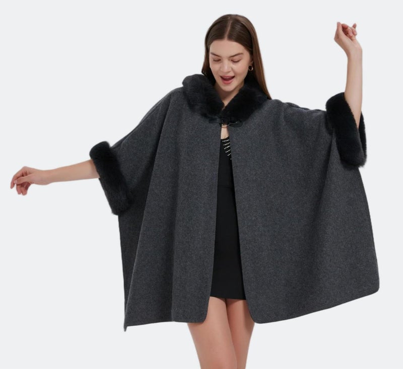 Tngan Women's Cardigan Shawl Cape Cloak Winter Warm Hoodie Cardigan Coat Dark Grey - Image 4