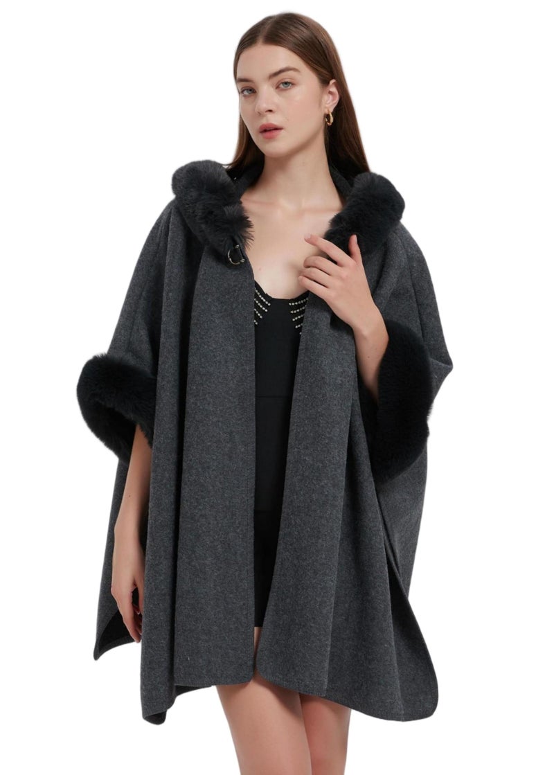 Tngan Women's Cardigan Shawl Cape Cloak Winter Warm Hoodie Cardigan Coat Dark Grey - Image 1