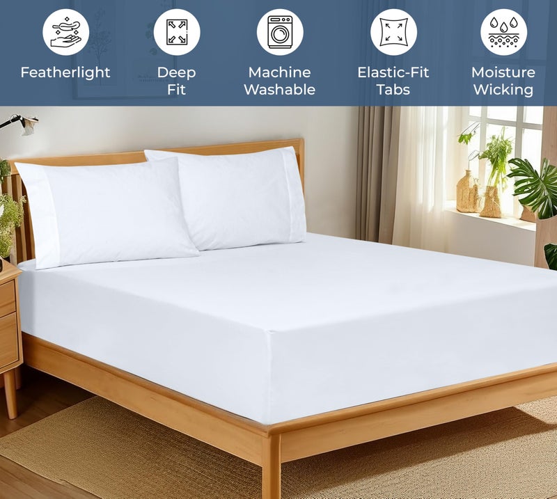 Royale Linens 100% Organic Cotton Fitted Sheet - Percale Weave - Super Soft Deep Pocket Bottom Sheets - White Elastic Sheet Full Size - Full Fitted Sheets Only - (54"x75"+15", White) - Image 3