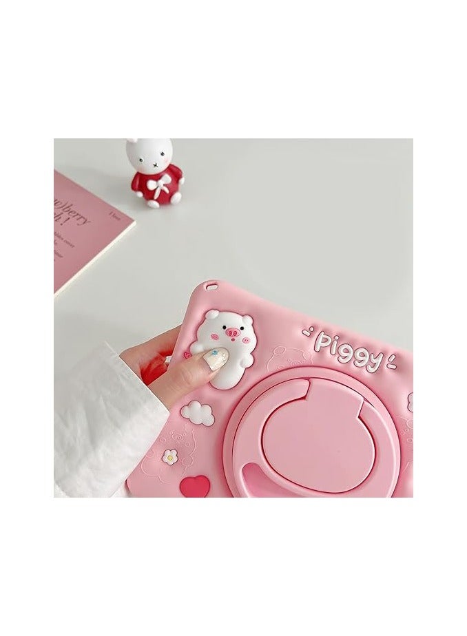 Silicone Cute Premium Pink  Pattern Tablet Case with Built-in 360° Rotatable Foldable Kickstand and Lanyard Case for iPad 9.7 - Image 5