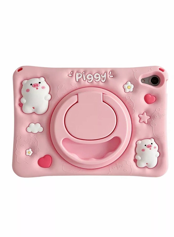 Silicone Cute Premium Pink  Pattern Tablet Case with Built-in 360° Rotatable Foldable Kickstand and Lanyard Case for iPad 9.7 - Image 1