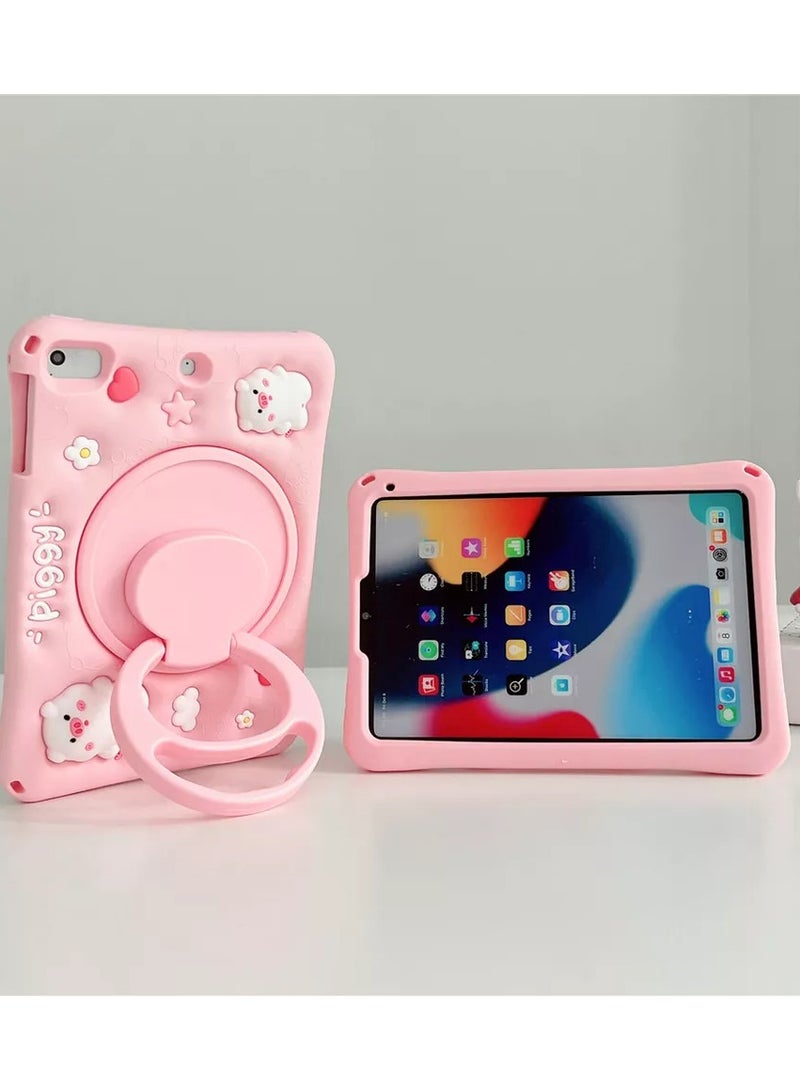 Silicone Cute Premium Pink  Pattern Tablet Case with Built-in 360° Rotatable Foldable Kickstand and Lanyard Case for iPad 9.7 - Image 3