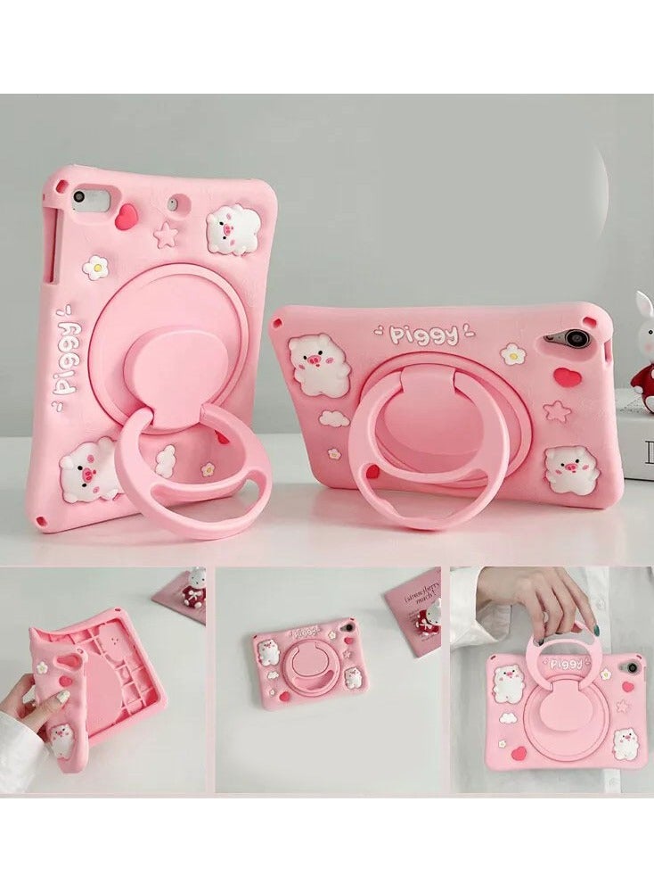 Silicone Cute Premium Pink  Pattern Tablet Case with Built-in 360° Rotatable Foldable Kickstand and Lanyard Case for iPad 9.7 - Image 2