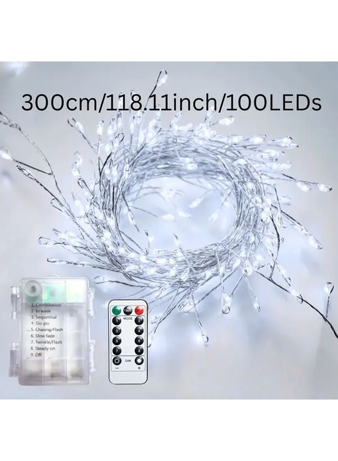 White 3M 100LEDs Battery Box Firecracker String With Remote Control Eight Lighting Modes For Christmas Halloween Indoor Outdoor Decoration - Image 1