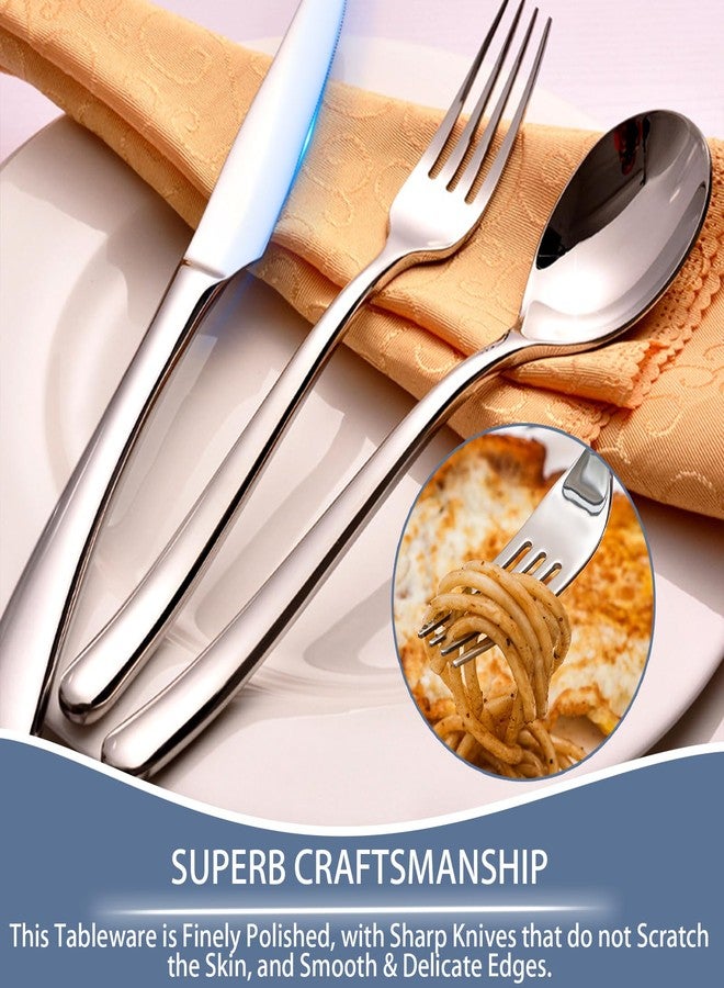 Caliamary طقم أدوات مائدة مكون من 24 قطعة، طقم أدوات مائدة من الفولاذ المقاوم للصدأ مع حامل أدوات المائدة، ملاعق وشوك وسكاكين، طقم أدوات مائدة معلق يكفي لـ 6 أشخاص، آمن للغسل في غسالة الأطباق (فضي) - Image 4
