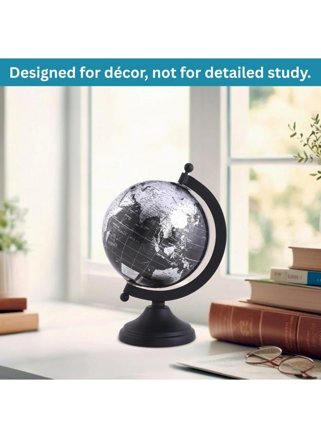 Rely+ 5" World Globe With Sturdy Metal Stand (NOT PLASTIC!) - Desktop Globe For Home Desk Table Office Decor - Book Shelf Decor Globe - 5 Inch - Metallic Black - Image 3
