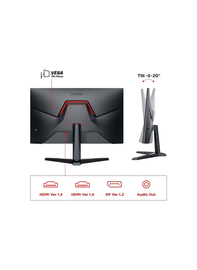 KOORUI - 24-Inch FHD IPS Gaming Monitor, Ultra Slim Frame, 165Hz Refresh Rate, 1ms Response Time, 99% sRGB, FreeSync (G-Sync Compatible) VESA Mountable, HDMI / DisplayPort, Black | 24E3 - Image 1