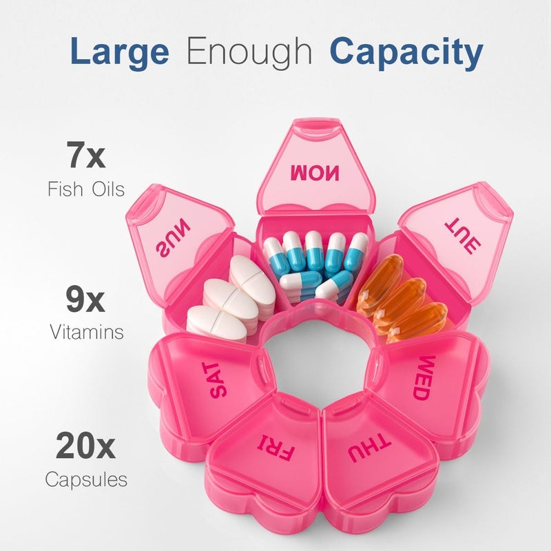KAPENS Diverse operating method fit Large Weekly Pill Organizer, Pill Box 7 Day, Large Capacity Compartments Pill Containers Flower Portable Box Case for Pills Vitamin Fish Oil Medicine Supplements Organizer (Red) Economical varied sizing picks - Image 2