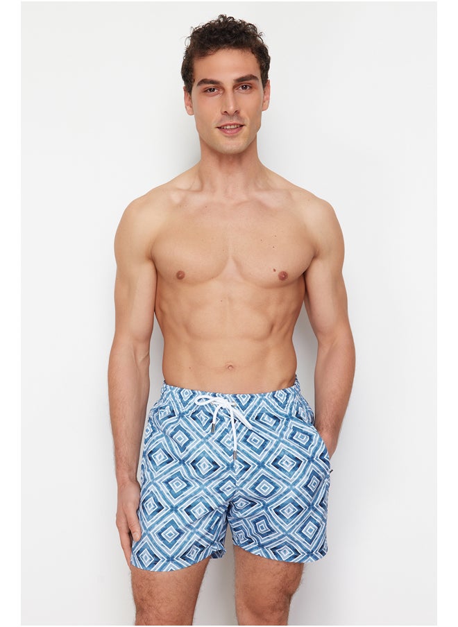 trendyol Gray Standard Size Geometric Print Swim Shorts TMNSS24DS00017  - Image 1