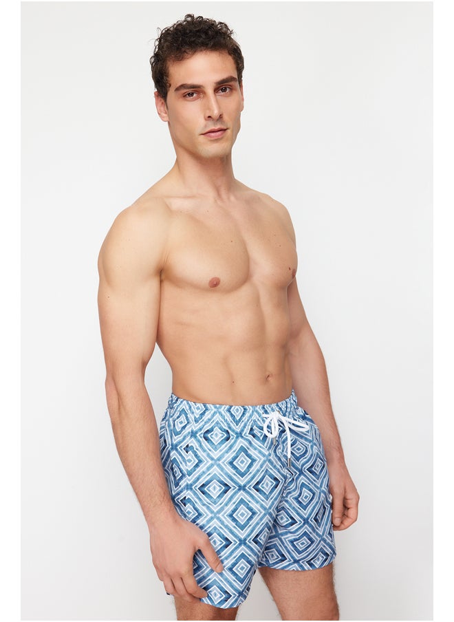trendyol Gray Standard Size Geometric Print Swim Shorts TMNSS24DS00017  - Image 3