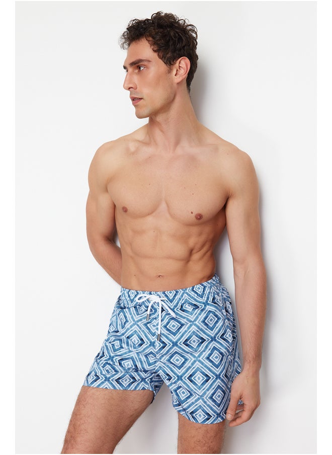 trendyol Gray Standard Size Geometric Print Swim Shorts TMNSS24DS00017  - Image 2