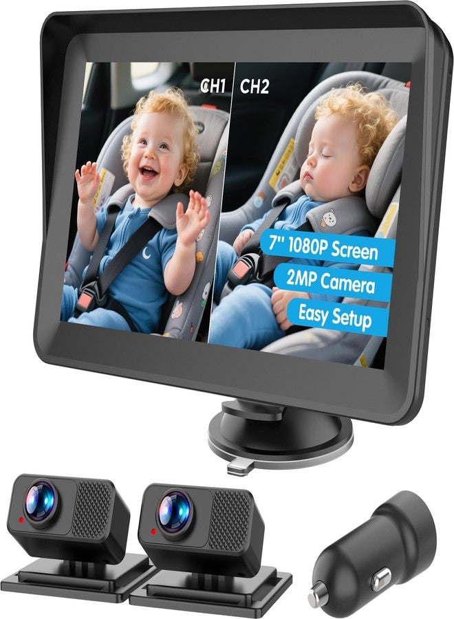 NIVEOLI Baby Car Camera for 2 Kids - 7" IPS Split Screen HD 1080P, Dual Cams with IR Night Vision & 150° Wide Angle - USB Powered Easy Install Backseat Monitor for Twins/Siblings Safety-VV - Image 1