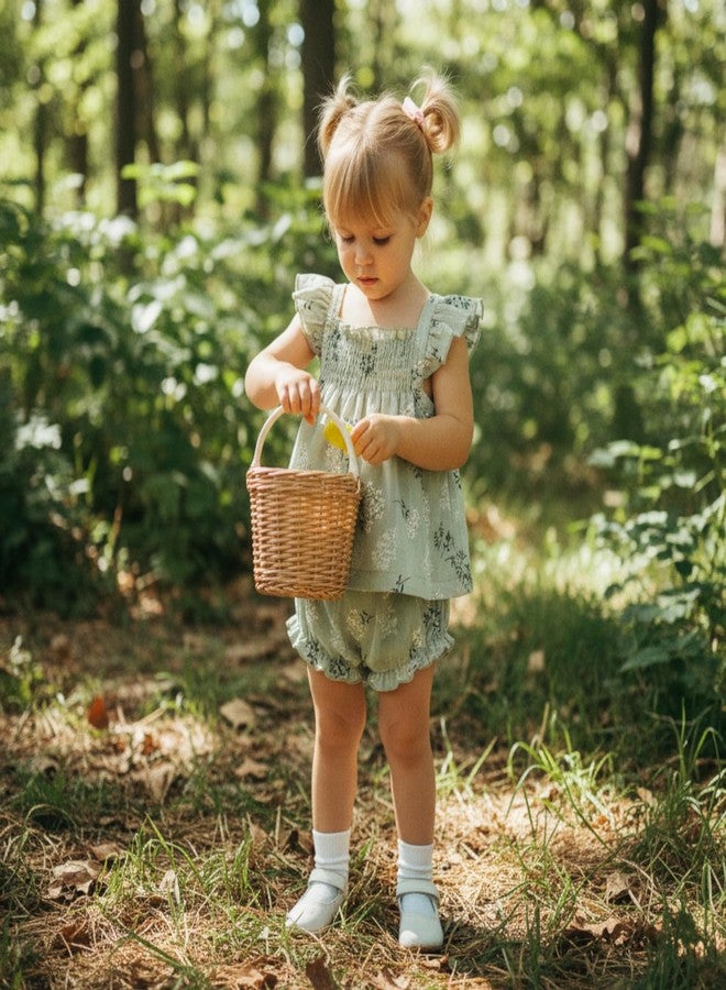 Socutebabe Baby Girl Summer Clothes Ruffle Tops Dress Shorts Floral Outfit Toddler Shrit Bloomers Princess Playwear Clothing (Green, 12-18 Months) - Image 2