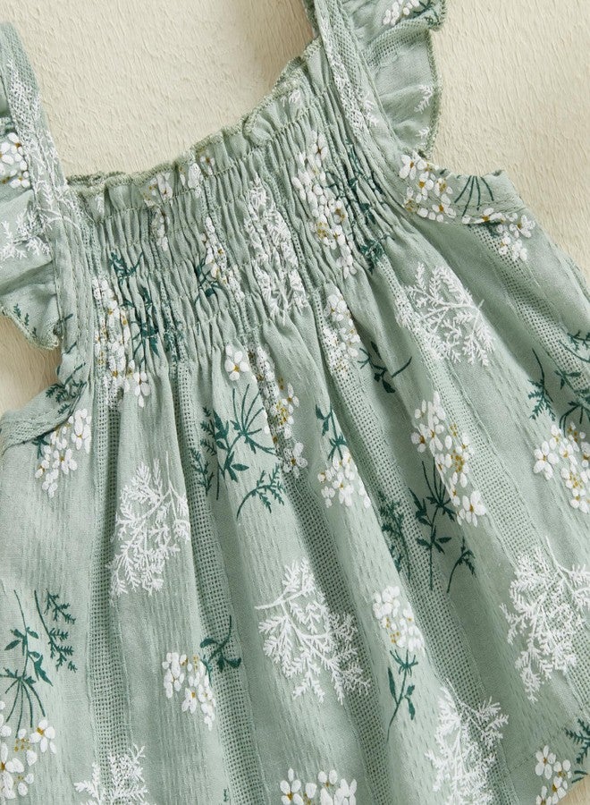 Socutebabe Baby Girl Summer Clothes Ruffle Tops Dress Shorts Floral Outfit Toddler Shrit Bloomers Princess Playwear Clothing (Green, 12-18 Months) - Image 5