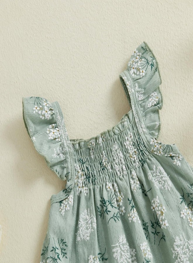 Socutebabe Baby Girl Summer Clothes Ruffle Tops Dress Shorts Floral Outfit Toddler Shrit Bloomers Princess Playwear Clothing (Green, 12-18 Months) - Image 4