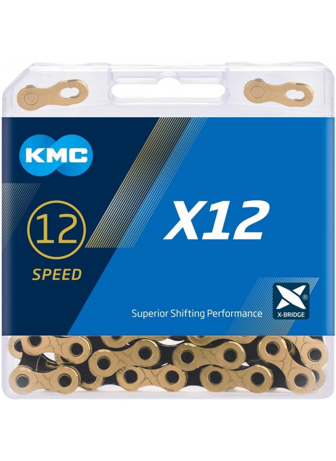 KMC KMC X12 Chain 12-Speed, TI Gold/Black, Mountain Bike/Road/Gravel 12 Speed Chain: Shimano, SRAM, Campagnolo Compatible. 126 Links, Missing Link Included  - Image 2