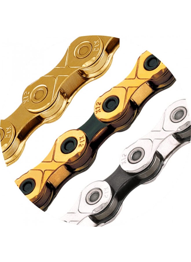 KMC KMC X12 Chain 12-Speed, TI Gold/Black, Mountain Bike/Road/Gravel 12 Speed Chain: Shimano, SRAM, Campagnolo Compatible. 126 Links, Missing Link Included  - Image 1
