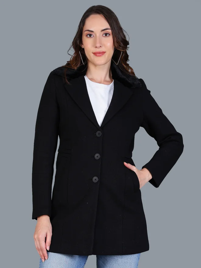 Fort Collins Women Black Button-Down Coat