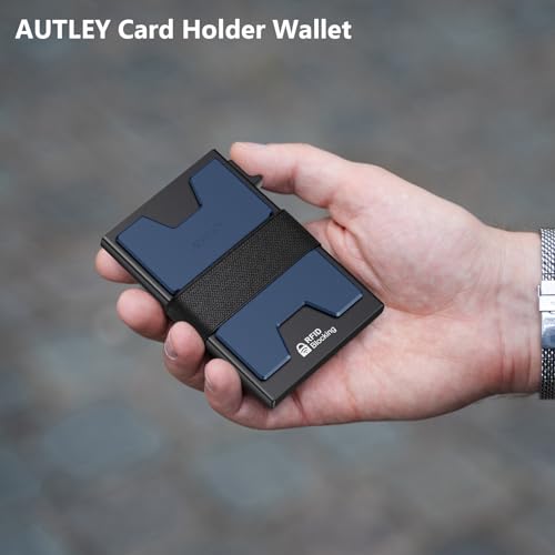 AUTLEY Slim Wallet For Men, Rfid Blocking Mens Wallet, Minimalist Wallet For Men, Pop Up Credit Card Holder with Cash Band (Blue+Black) - Image 2