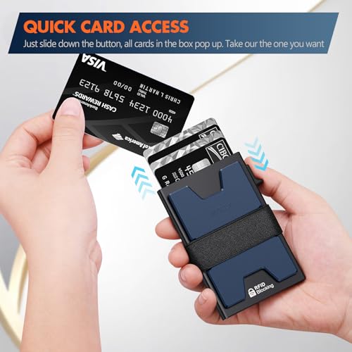 AUTLEY Slim Wallet For Men, Rfid Blocking Mens Wallet, Minimalist Wallet For Men, Pop Up Credit Card Holder with Cash Band (Blue+Black) - Image 5