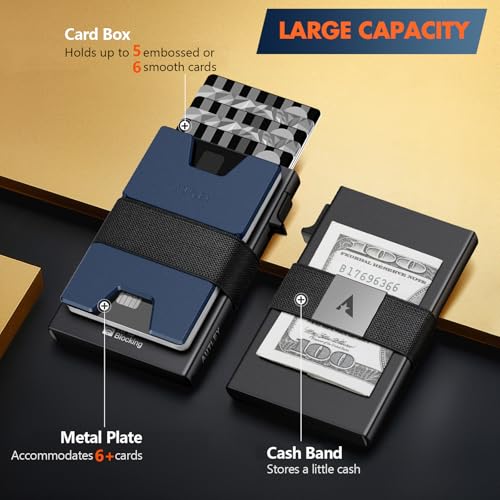 AUTLEY Slim Wallet For Men, Rfid Blocking Mens Wallet, Minimalist Wallet For Men, Pop Up Credit Card Holder with Cash Band (Blue+Black) - Image 4