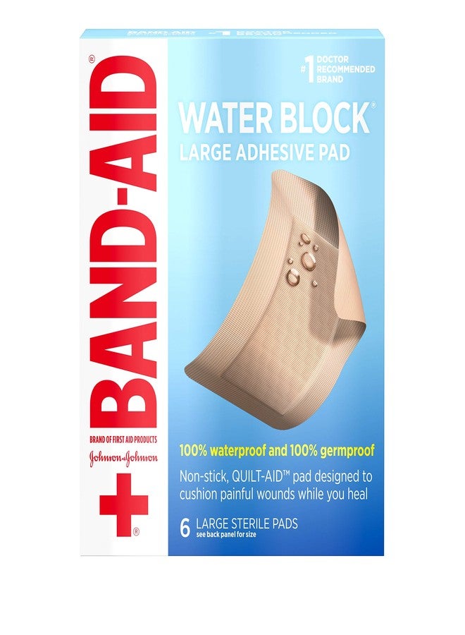 Band-Aid Brand First Aid Products Water Block Non-Stick Sterile Waterproof Pads, Large 2.9 by 4 Inches, 6 ct - Image 1